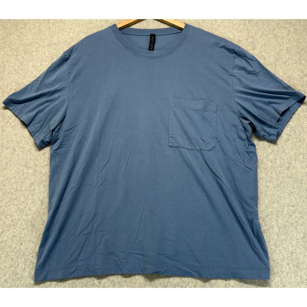 Lululemon Mens Fundamental Oversized T-Shirt Blue Stretch Logo Pocket Tee XL
